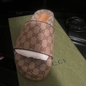 Mens Gucci slides tan gg style